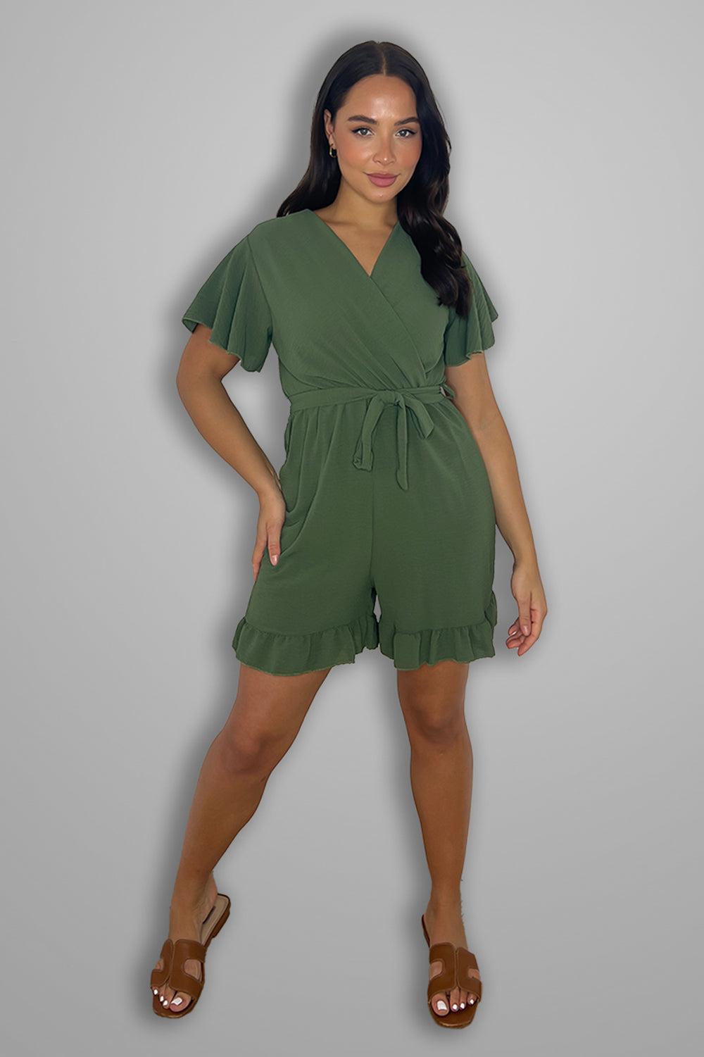 Frill Low Cut Tie Up Playsuit-SinglePrice