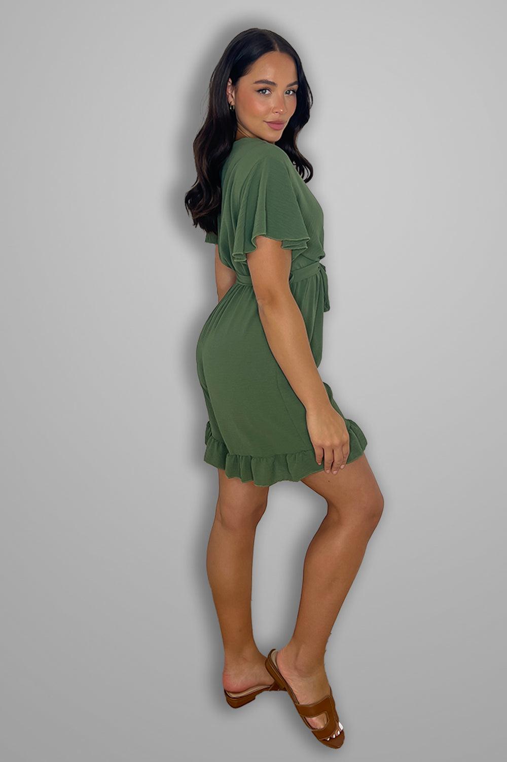 Frill Low Cut Tie Up Playsuit-SinglePrice