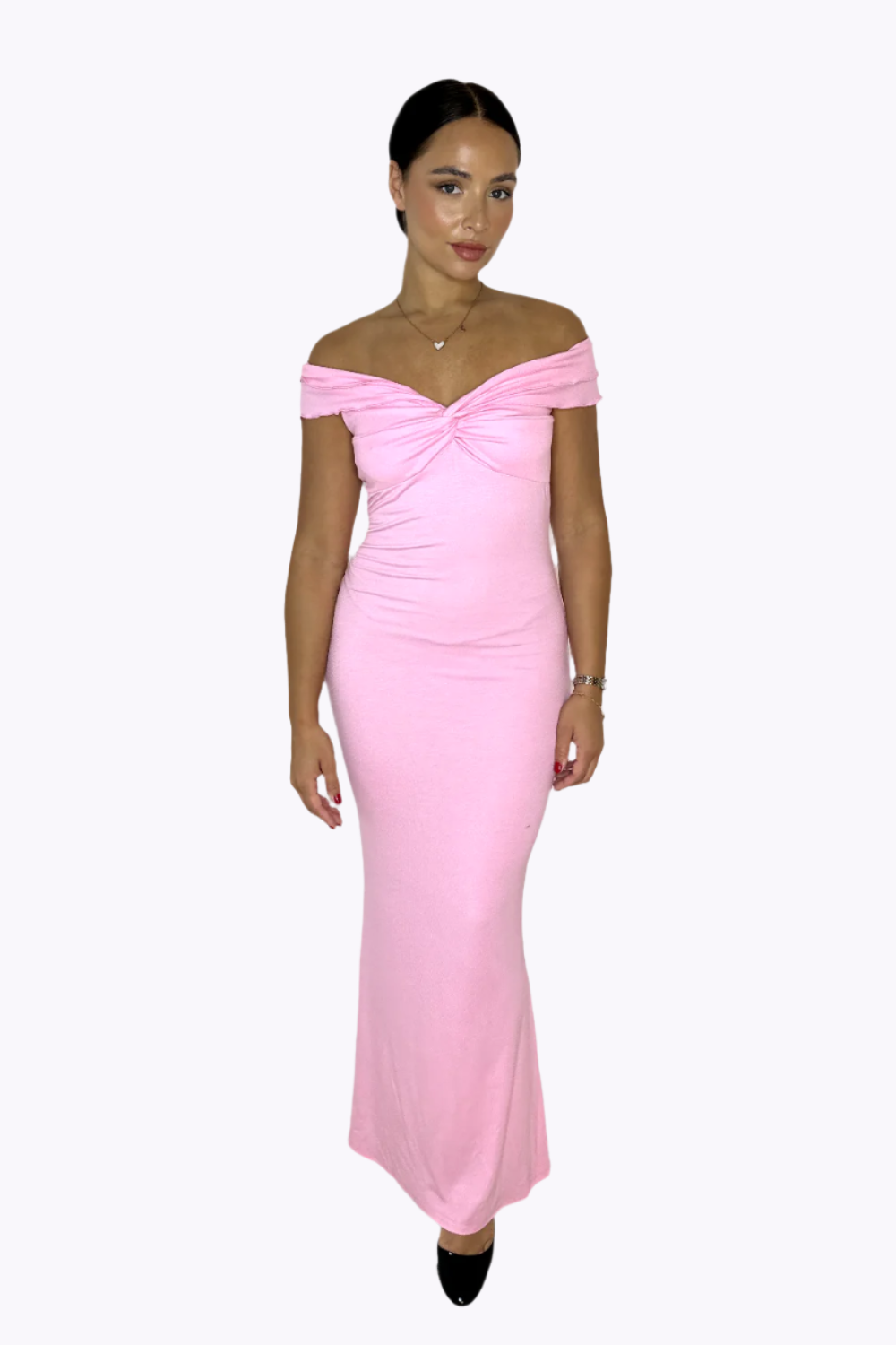 Sleeveless Frill Hem Stretchy Jersey Fabric Milkmaid Floor Length Dress-SinglePrice