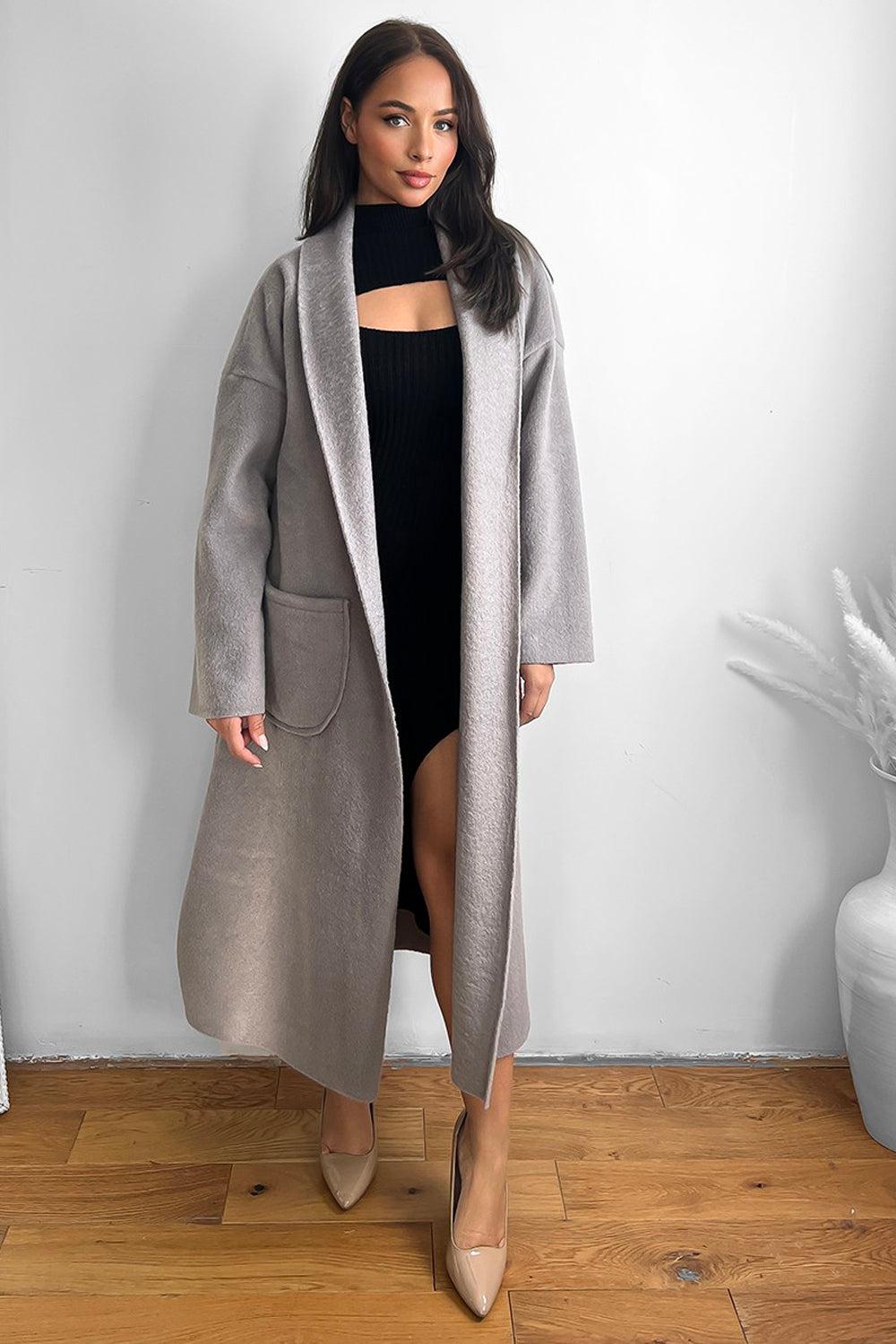 Thick Knit Side Pockets Maxi Cardigan-SinglePrice