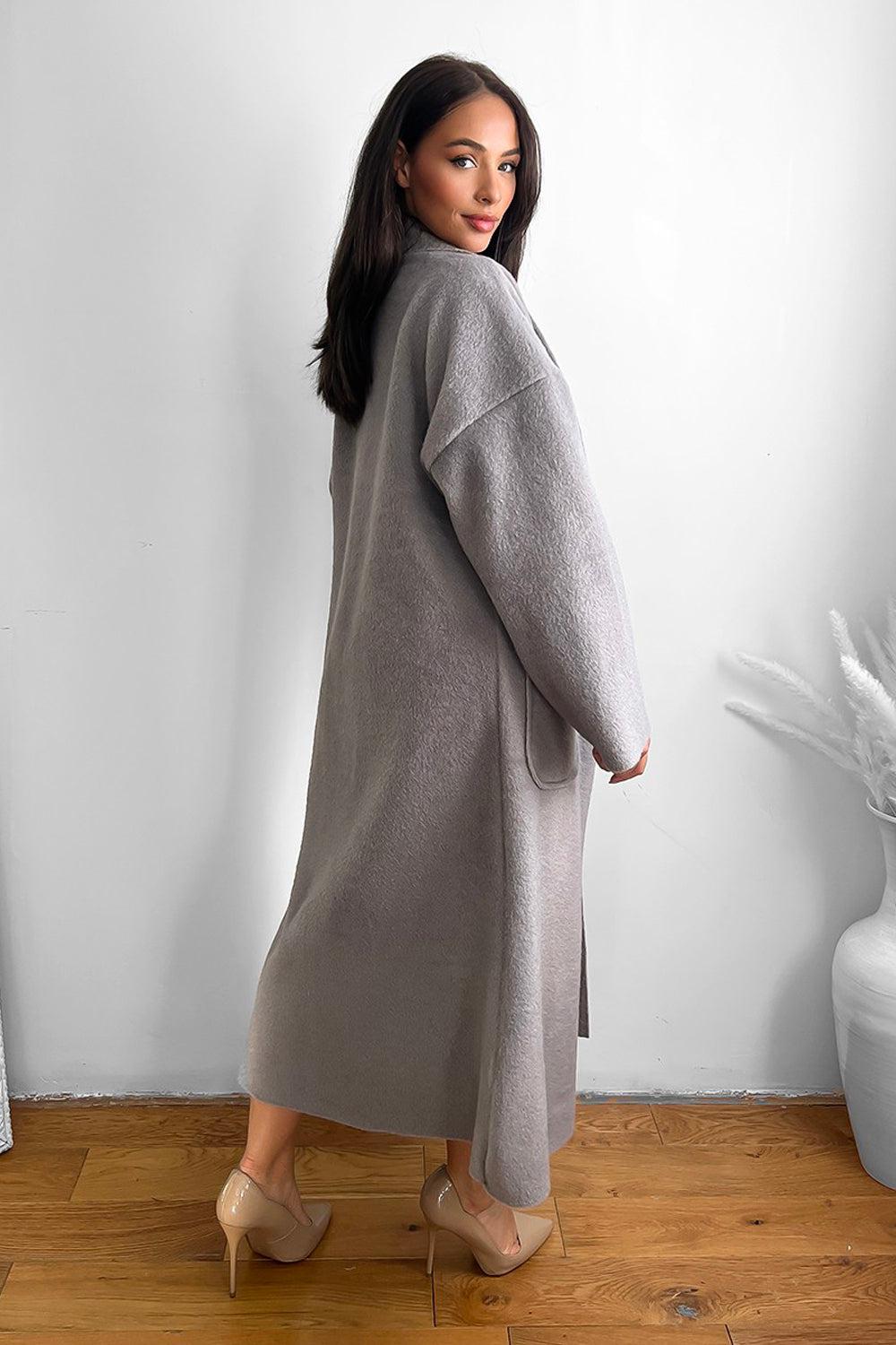 Thick Knit Side Pockets Maxi Cardigan-SinglePrice