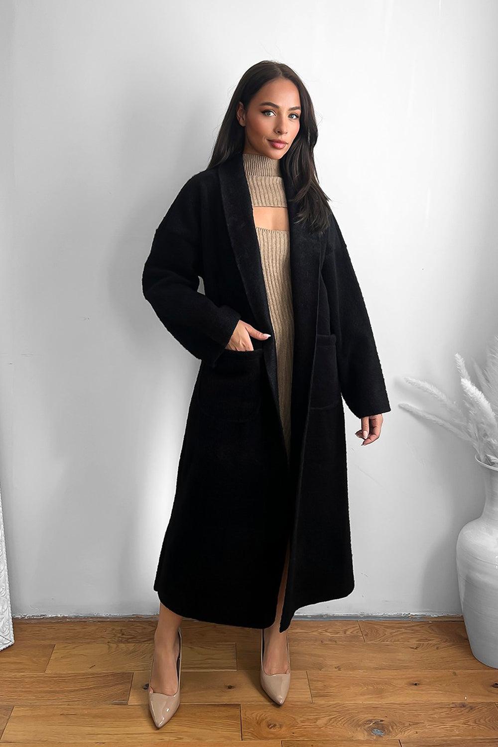 Thick Knit Side Pockets Maxi Cardigan-SinglePrice