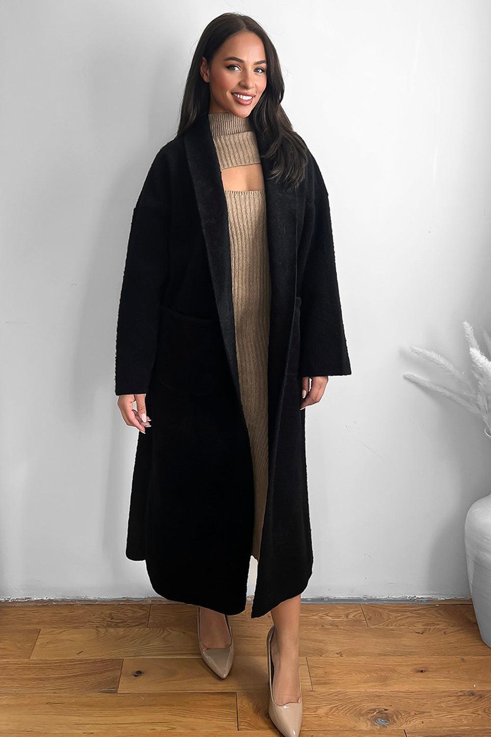 Thick Knit Side Pockets Maxi Cardigan-SinglePrice