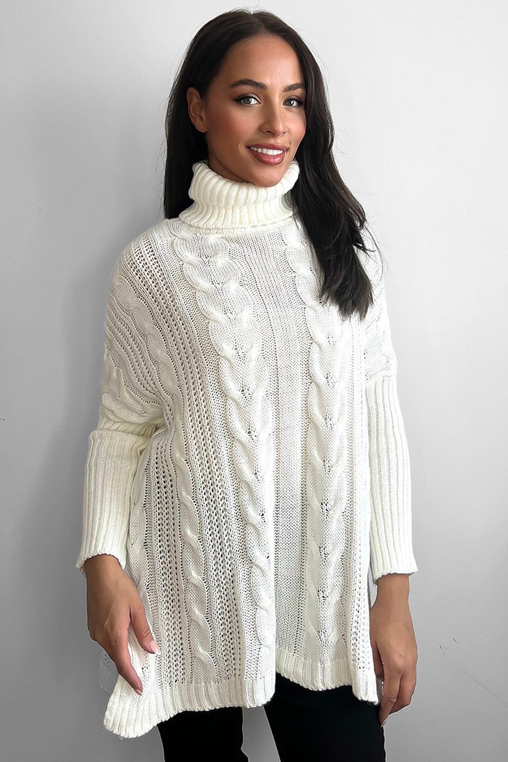 High Rolled Neck Braided Details Hi Low Pullover-SinglePrice
