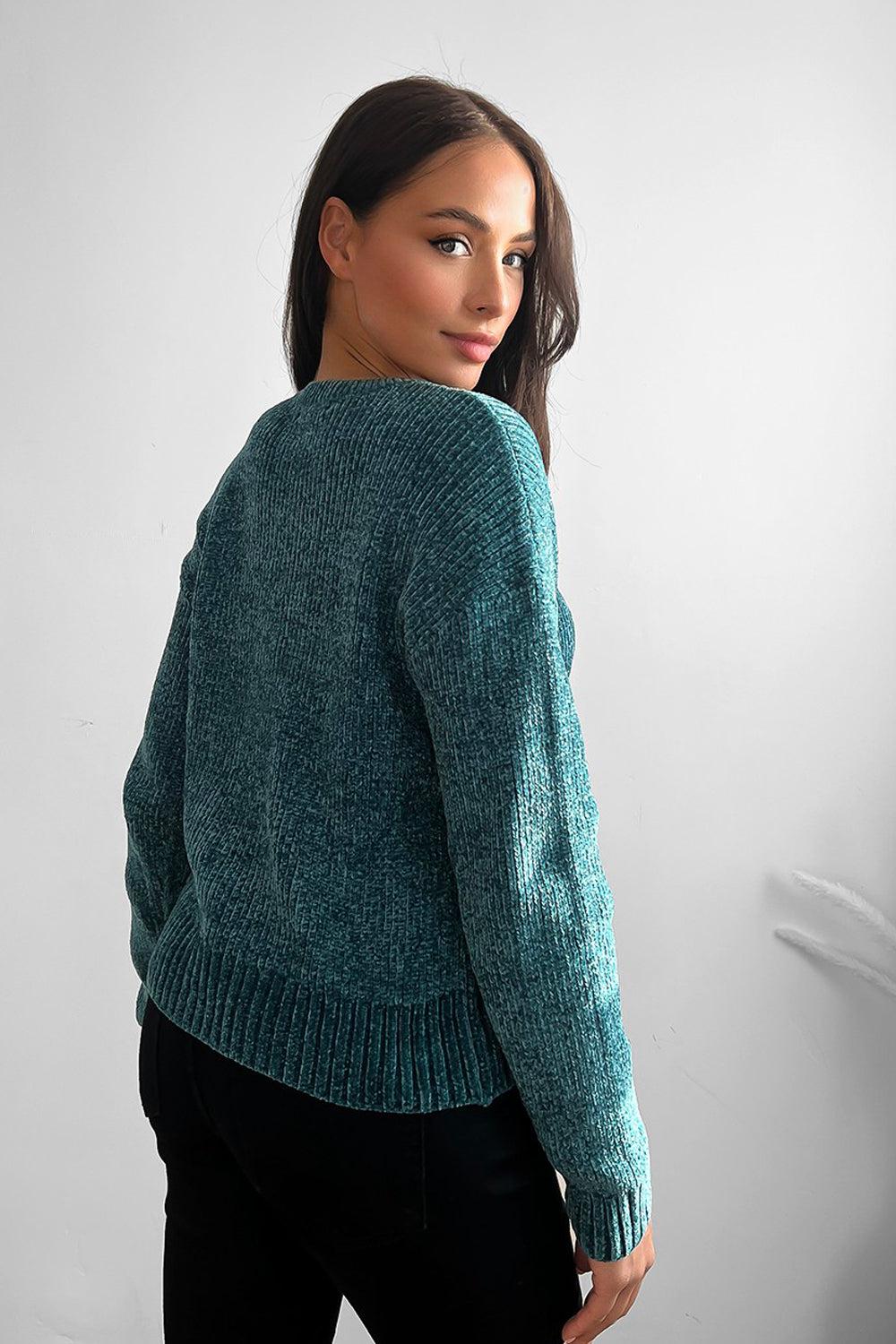 Teal Velvet Round Neck Jumper-SinglePrice