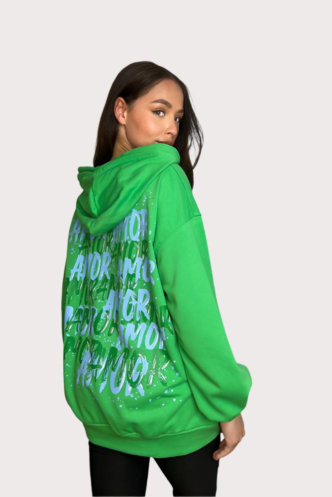 Cotton Blend Slogan Printed Back Hoodie-SinglePrice