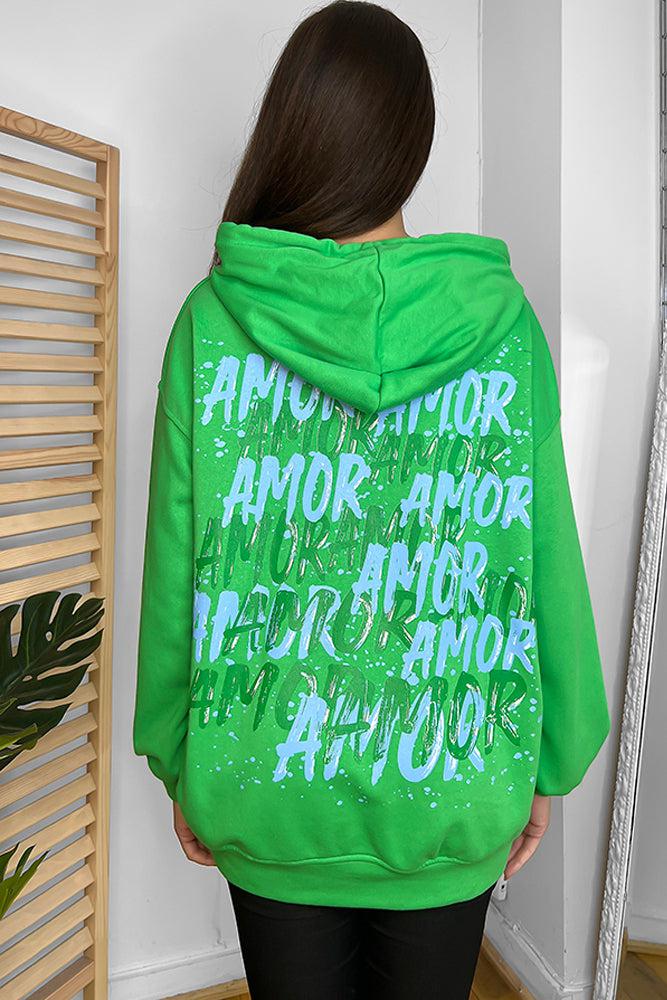 Cotton Blend Slogan Printed Back Hoodie-SinglePrice