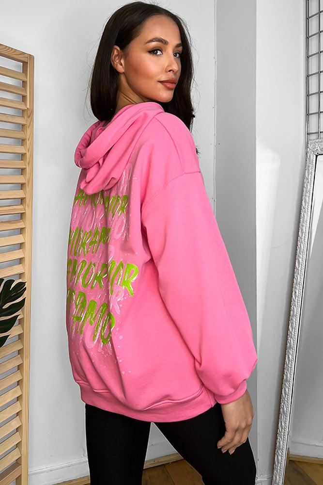 Cotton Blend Slogan Printed Back Hoodie-SinglePrice