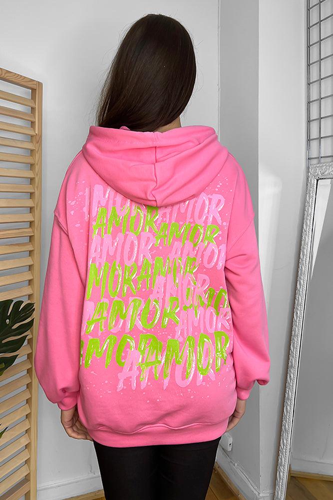 Cotton Blend Slogan Printed Back Hoodie-SinglePrice