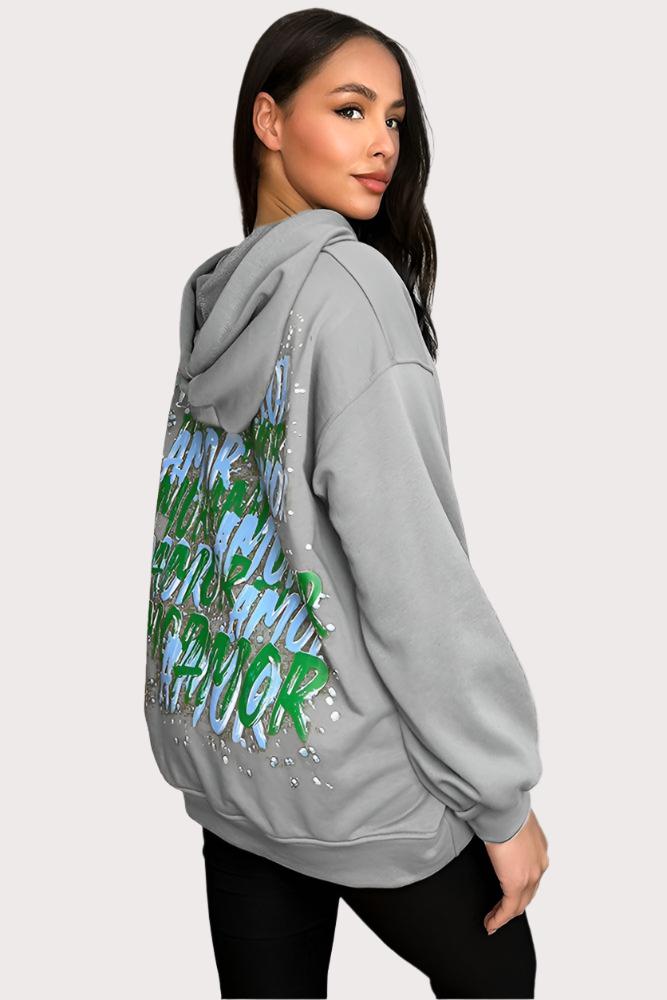 Cotton Blend Slogan Printed Back Hoodie-SinglePrice