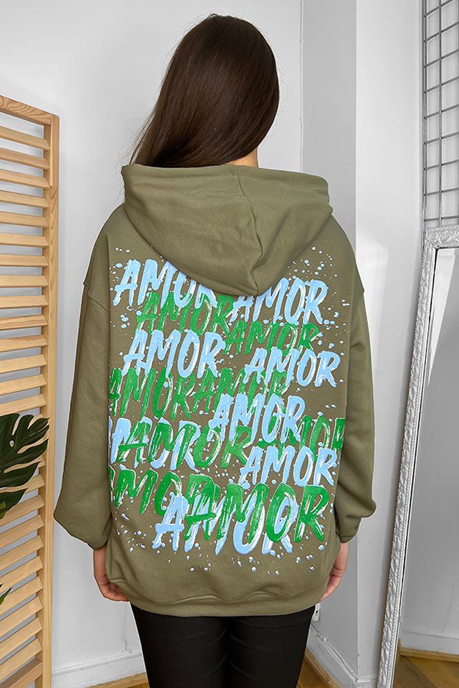 Cotton Blend Slogan Printed Back Hoodie-SinglePrice