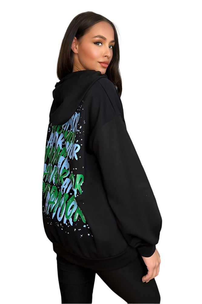 Cotton Blend Slogan Printed Back Hoodie-SinglePrice