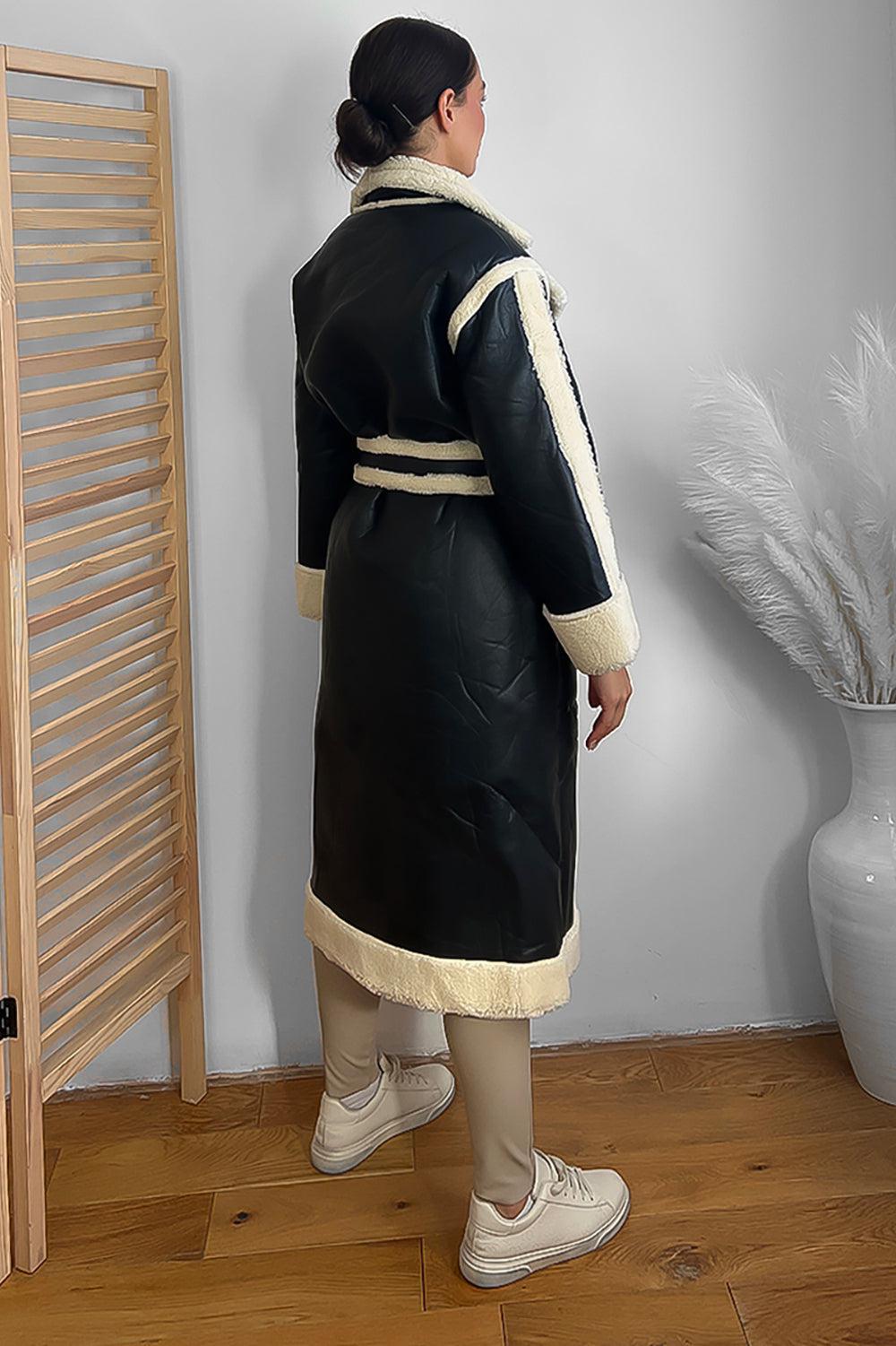 Vegan Shearling Leather Midi Winter Coat-SinglePrice