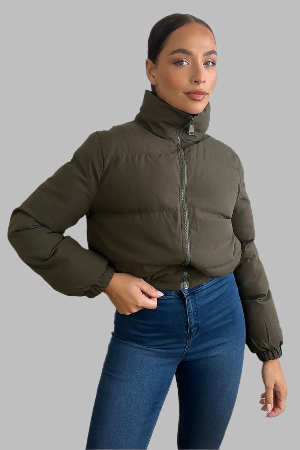 Cropped High Neck Puffer Jacket