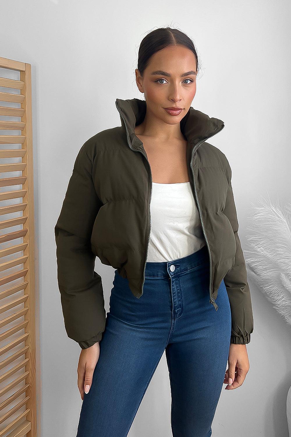 Cropped High Neck Puffer Jacket