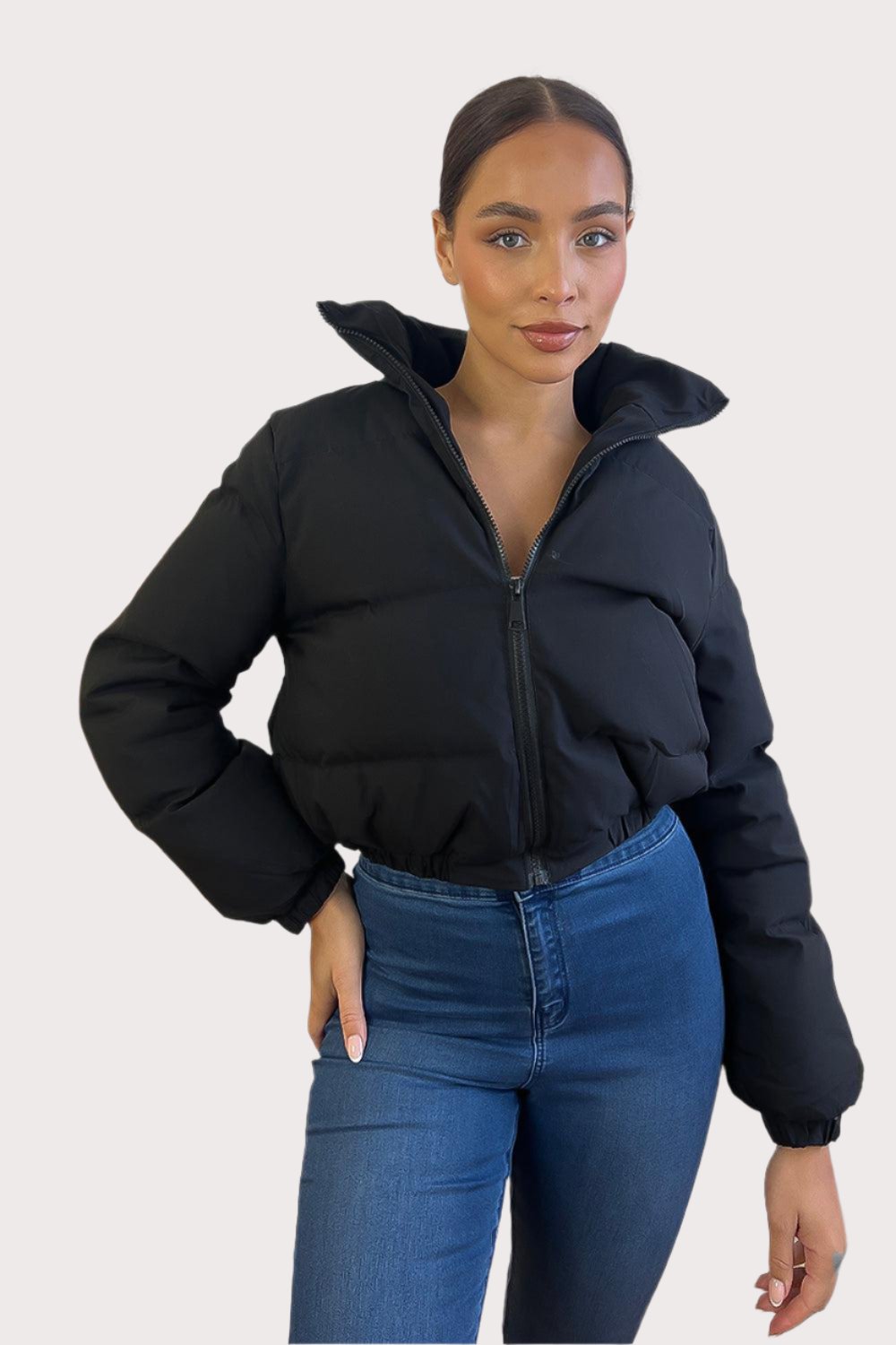 Cropped High Neck Puffer Jacket