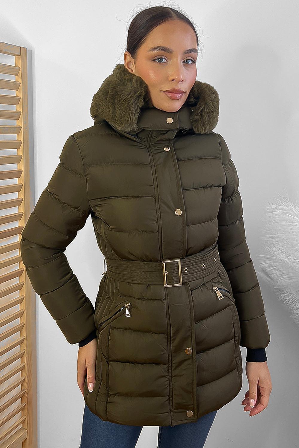 Gold Hardware Belted And Hooded Winter Jacket-SinglePrice