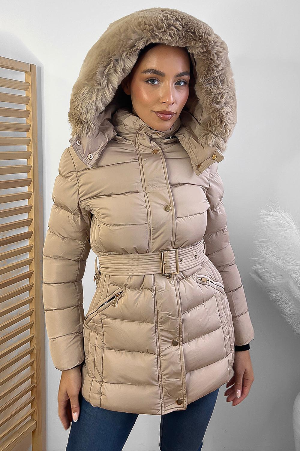 Gold Hardware Belted And Hooded Winter Jacket-SinglePrice