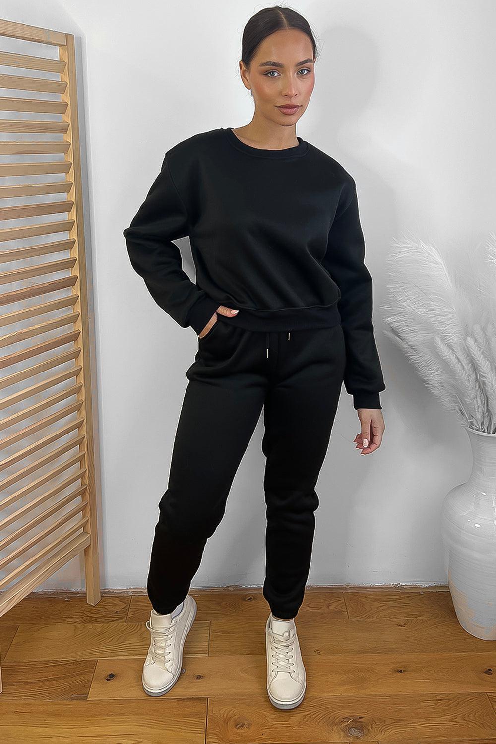 Minimalistic Cropped Sweatshirt And Trousers Tracksuit-SinglePrice