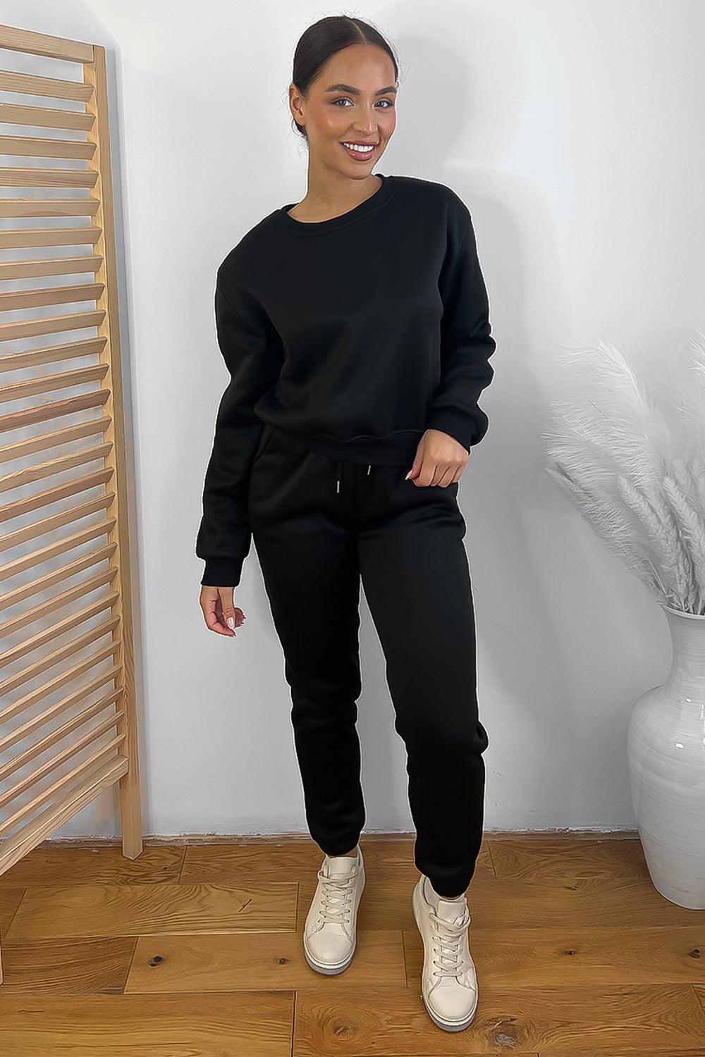 Minimalistic Cropped Sweatshirt And Trousers Tracksuit-SinglePrice