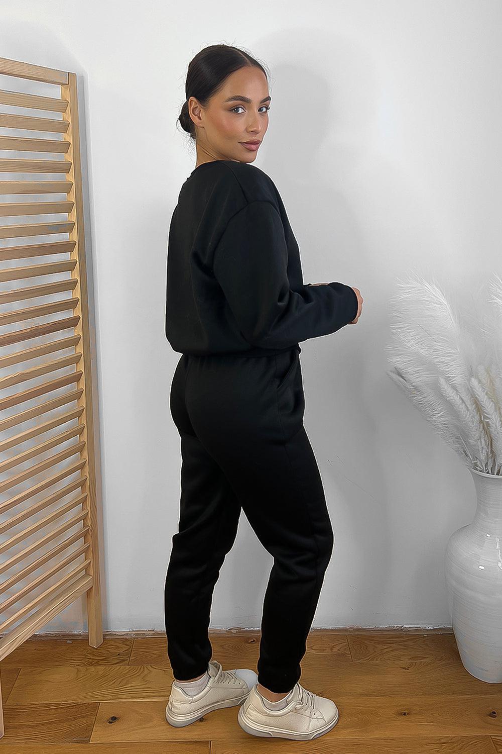 Minimalistic Cropped Sweatshirt And Trousers Tracksuit-SinglePrice