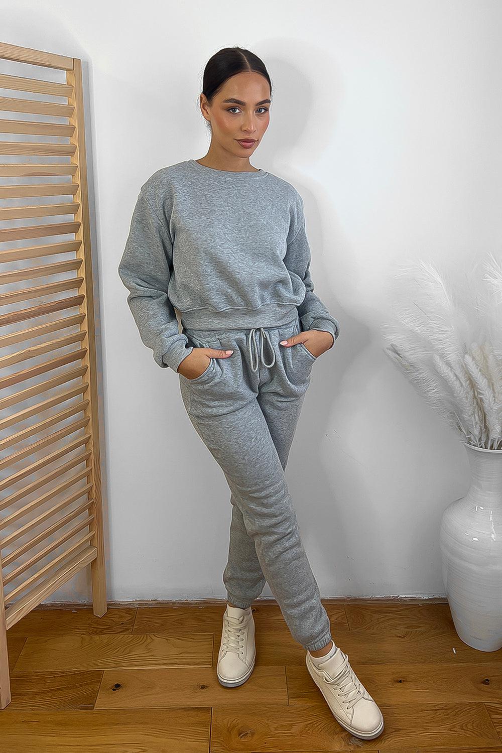 Minimalistic Cropped Sweatshirt And Trousers Tracksuit-SinglePrice