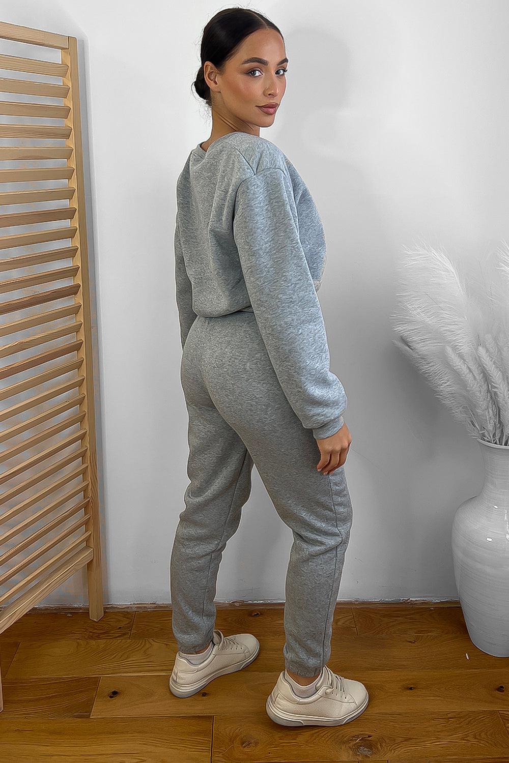 Minimalistic Cropped Sweatshirt And Trousers Tracksuit-SinglePrice