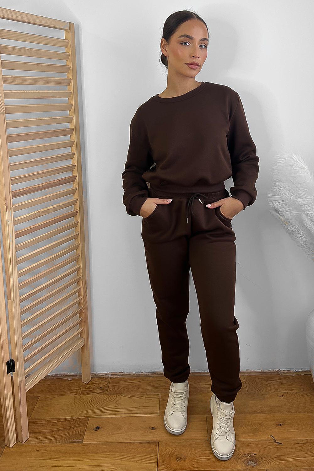 Minimalistic Cropped Sweatshirt And Trousers Tracksuit-SinglePrice