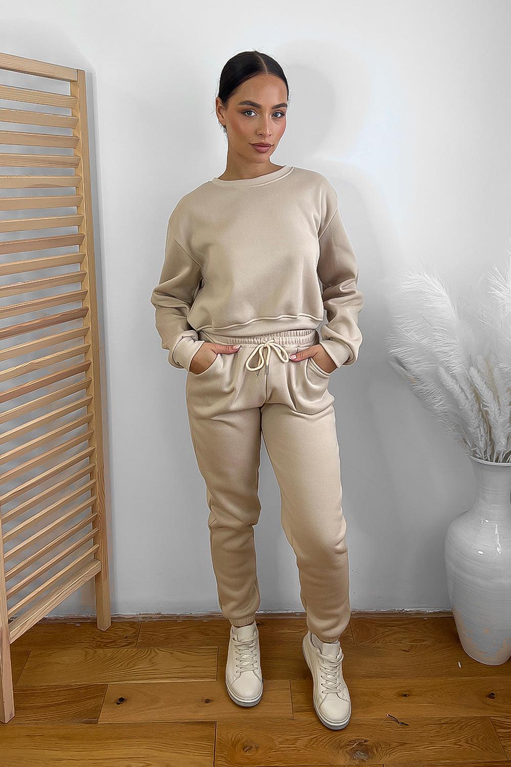 Minimalistic Cropped Sweatshirt And Trousers Tracksuit-SinglePrice