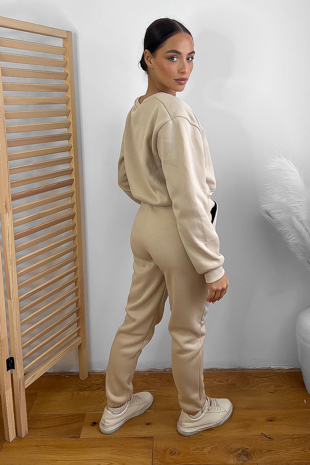 Minimalistic Cropped Sweatshirt And Trousers Tracksuit-SinglePrice