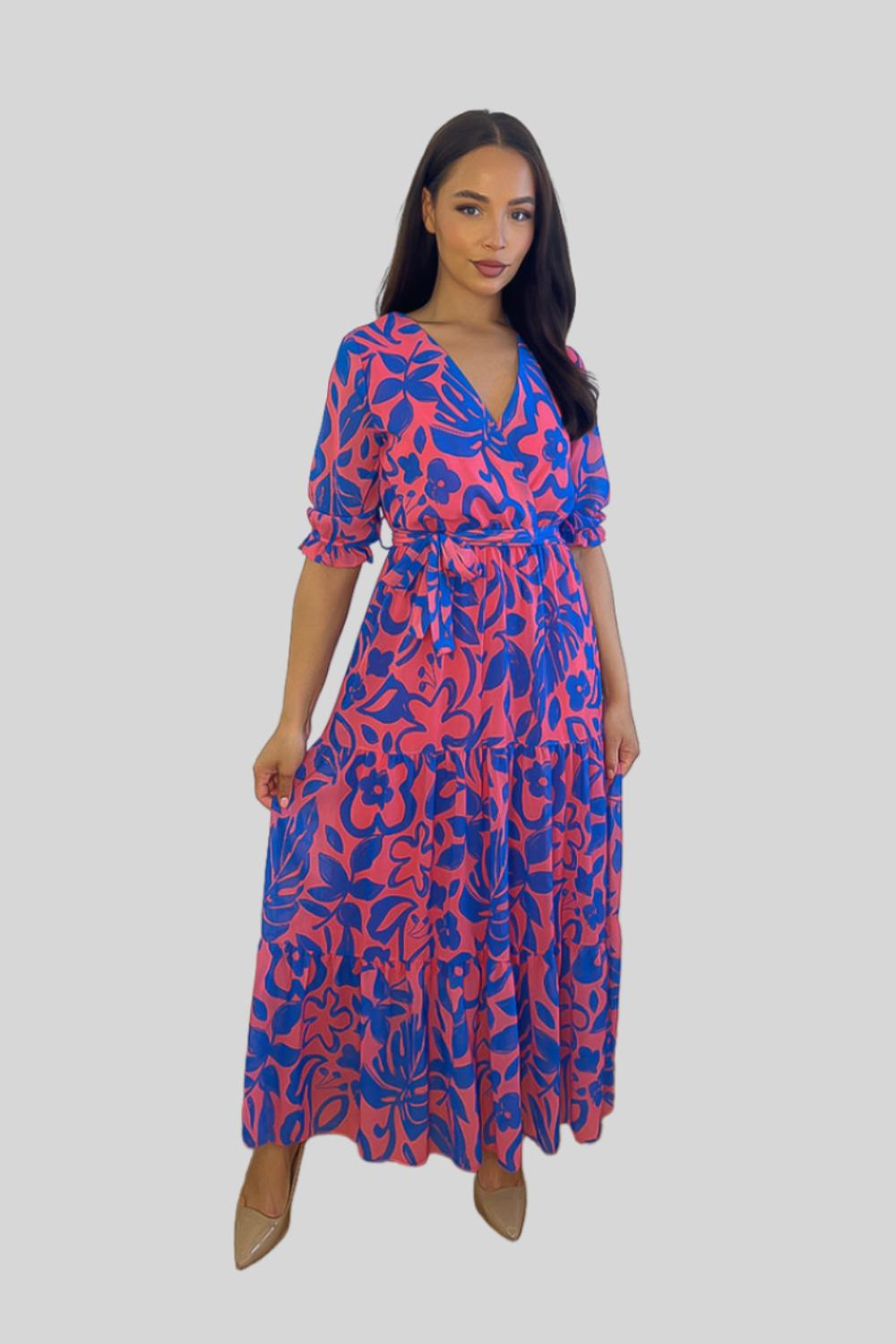 Floral Print Tie Up Chiffon Tiered Maxi Dress-SinglePrice