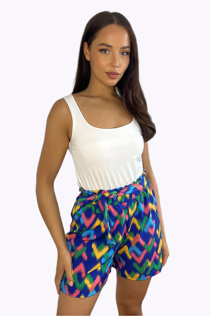 Multicolour Geo Pattern Summer Shorts-SinglePrice