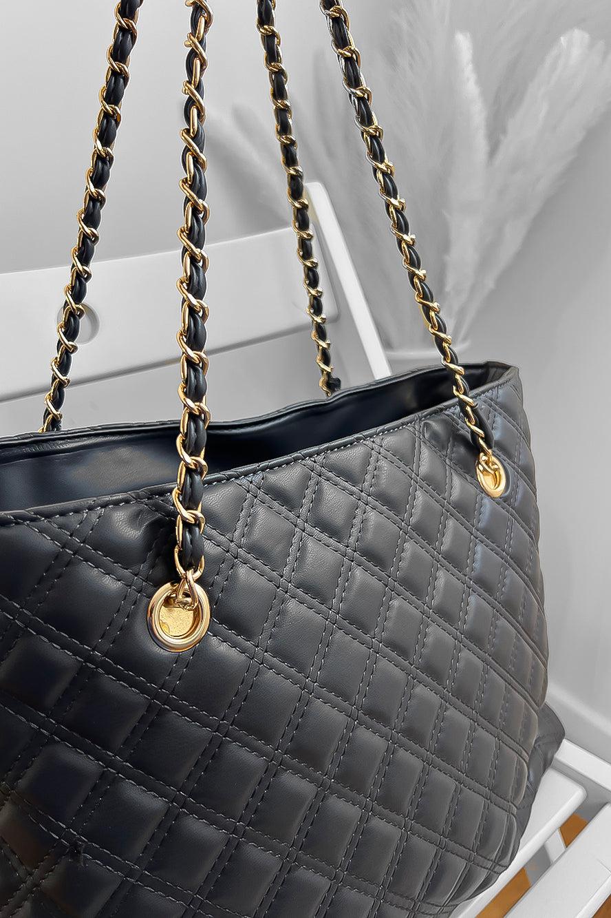 Dark Grey Quilted Gold Chain Straps Handbag-SinglePrice