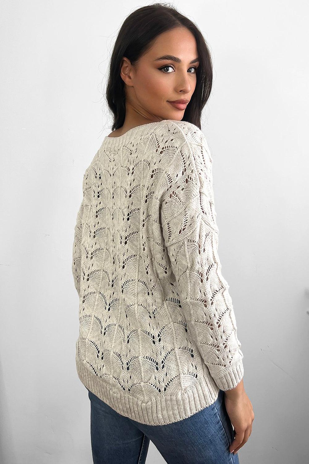 Crochet Knit Scallop Pattern Pullover-SinglePrice