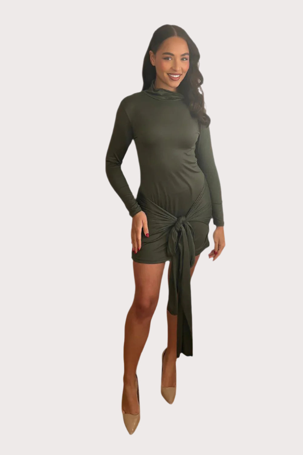 Tie Up To Front High Neck Dress-SinglePrice