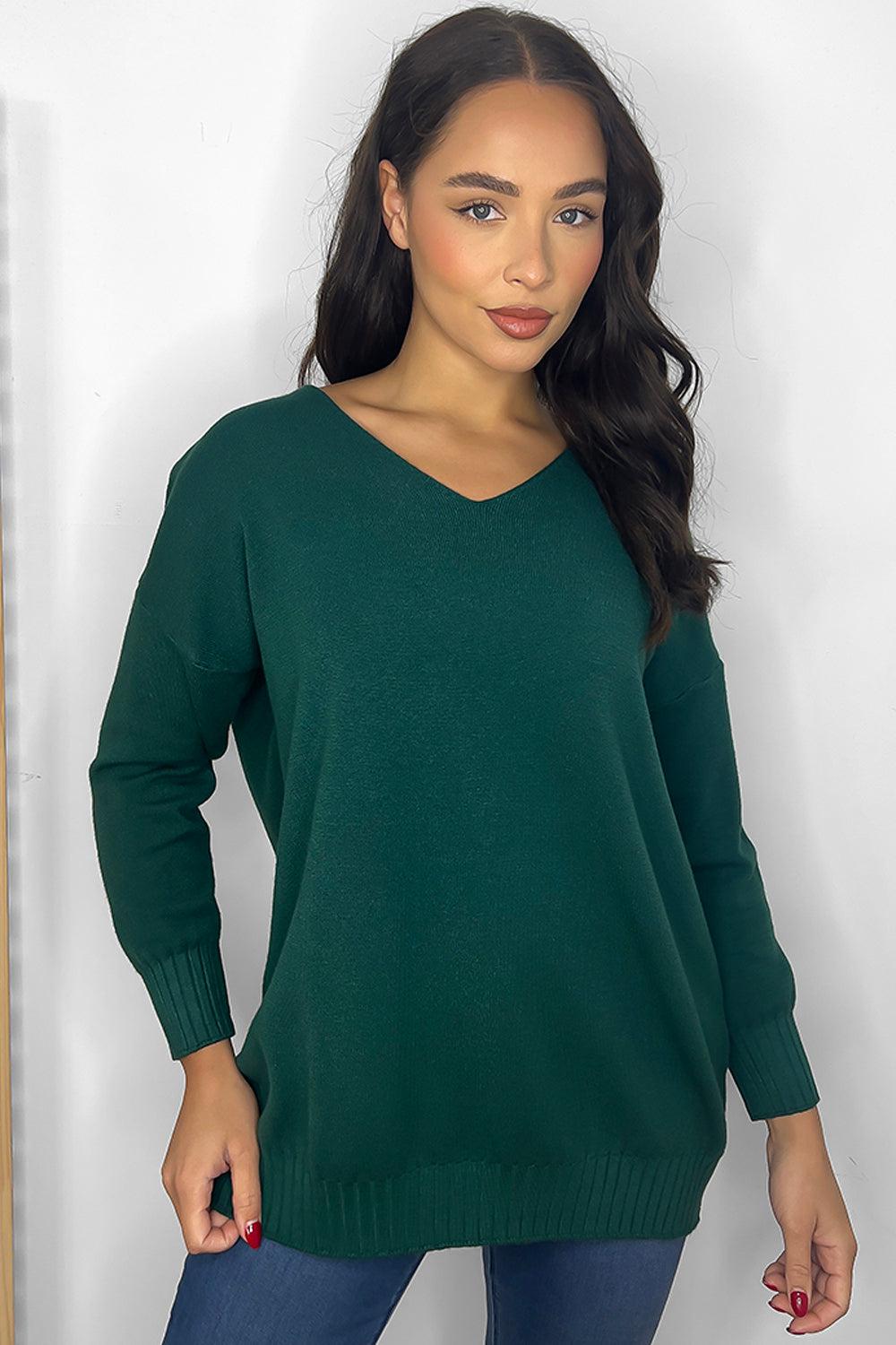 Deep V-Neck Soft Relaxed Fit Pullover-SinglePrice