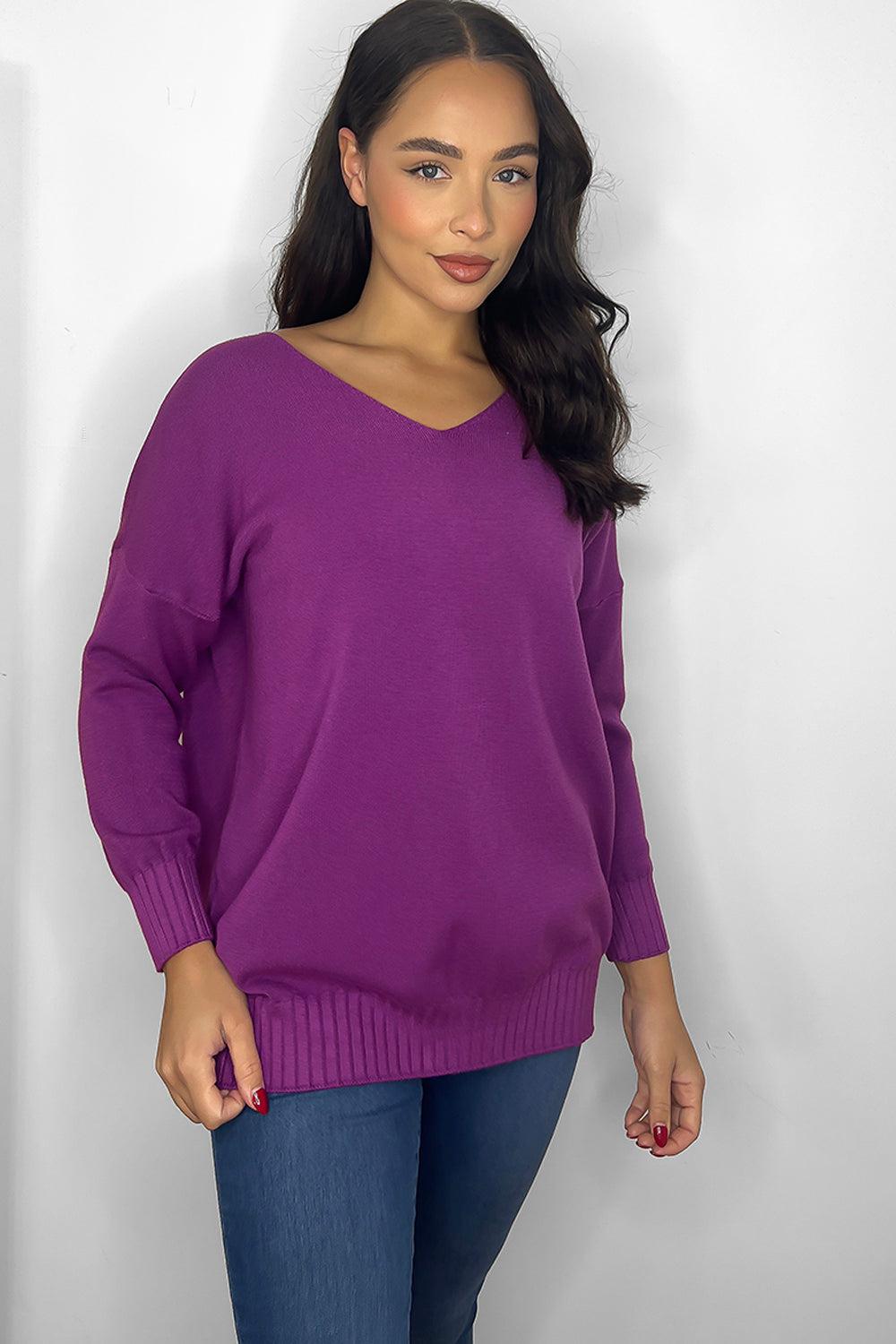 Deep V-Neck Soft Relaxed Fit Pullover-SinglePrice