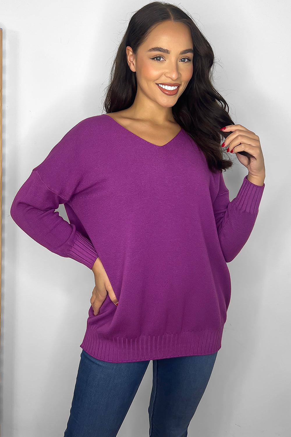 Deep V-Neck Soft Relaxed Fit Pullover-SinglePrice