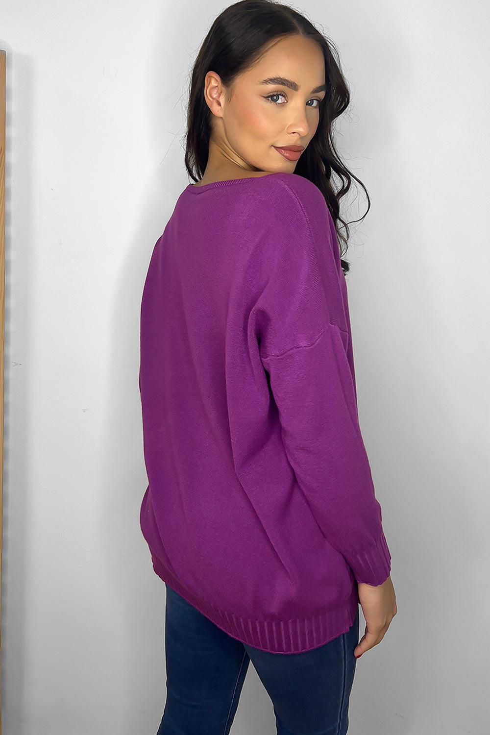 Deep V-Neck Soft Relaxed Fit Pullover-SinglePrice