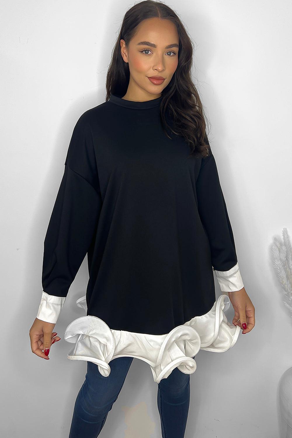 Frilled Hem Sweatshirt Dress-SinglePrice