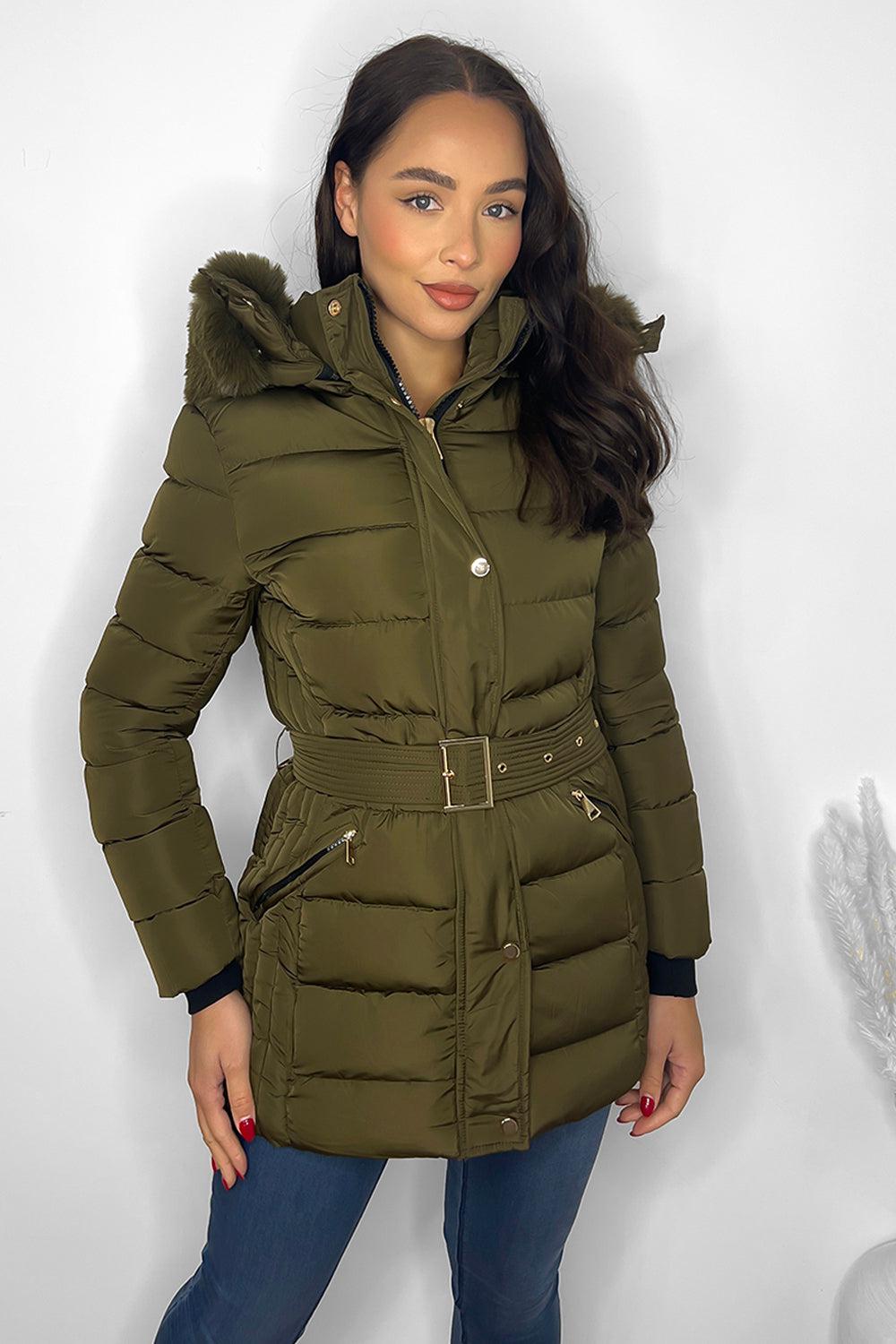 Gold Hardware Belted And Hooded Winter Jacket-SinglePrice