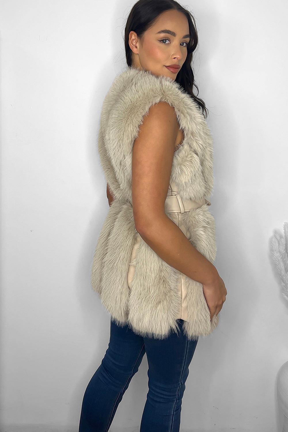 Faux Fur Gilet Belted Style Sleeveless Jacket-SinglePrice