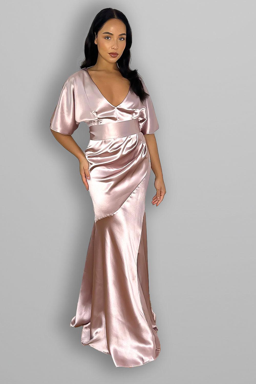 Winged Sleeves Satin Tall Evening Dress