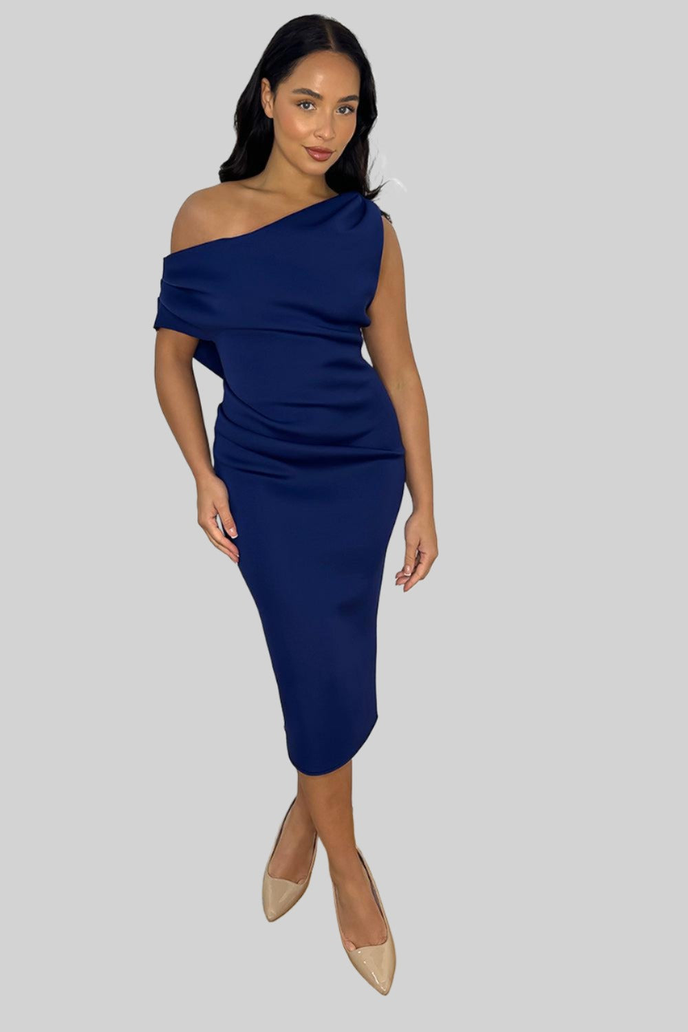 One Slouched Shoulder Midi Dress-SinglePrice