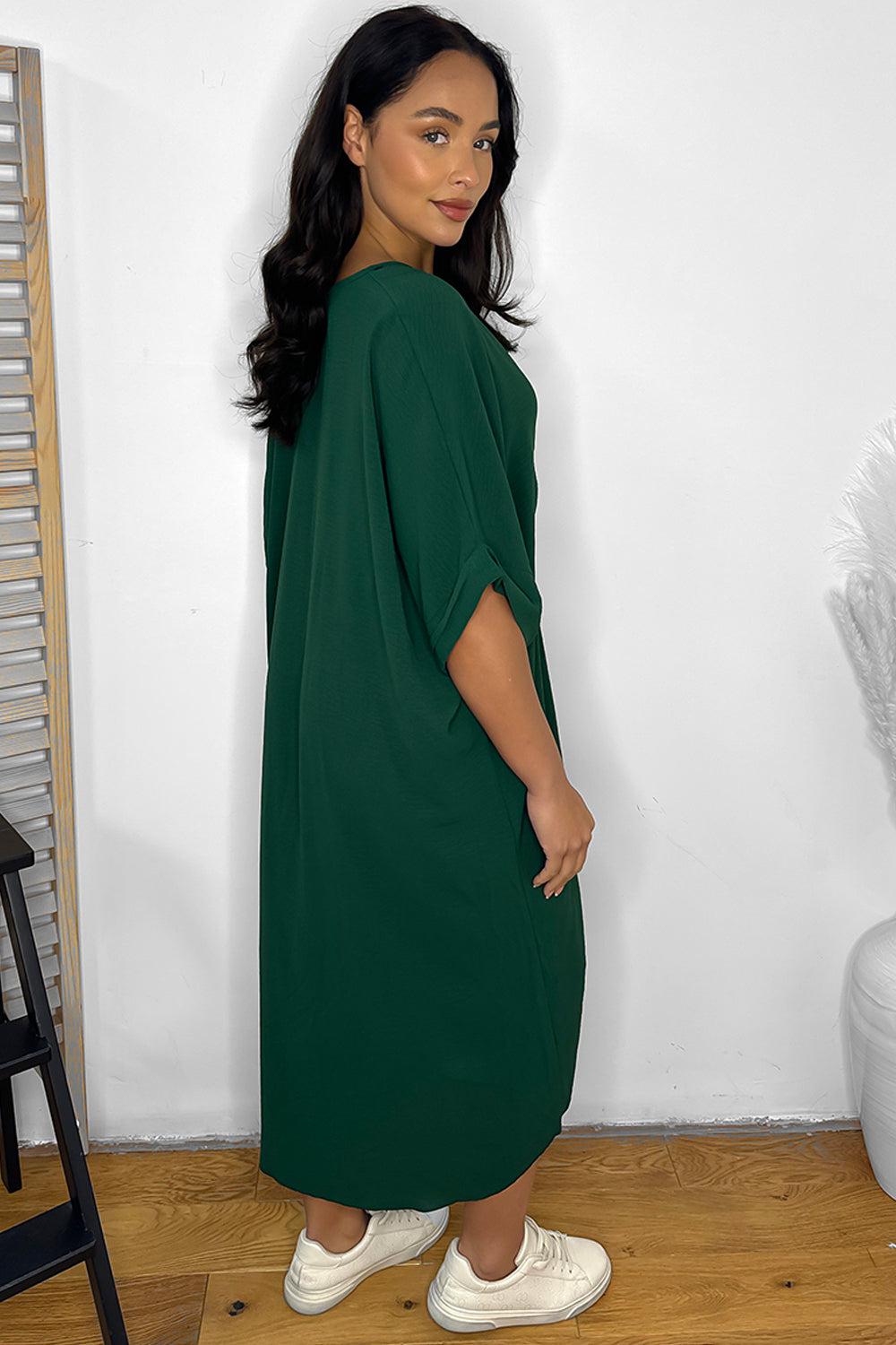 Twist Front Plunge Neckline Relaxed Fit Dress-SinglePrice