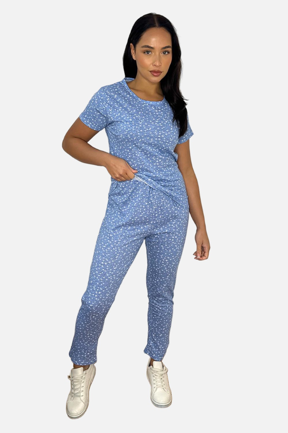 Light Blue Dotted Tee And Trousers Set-SinglePrice