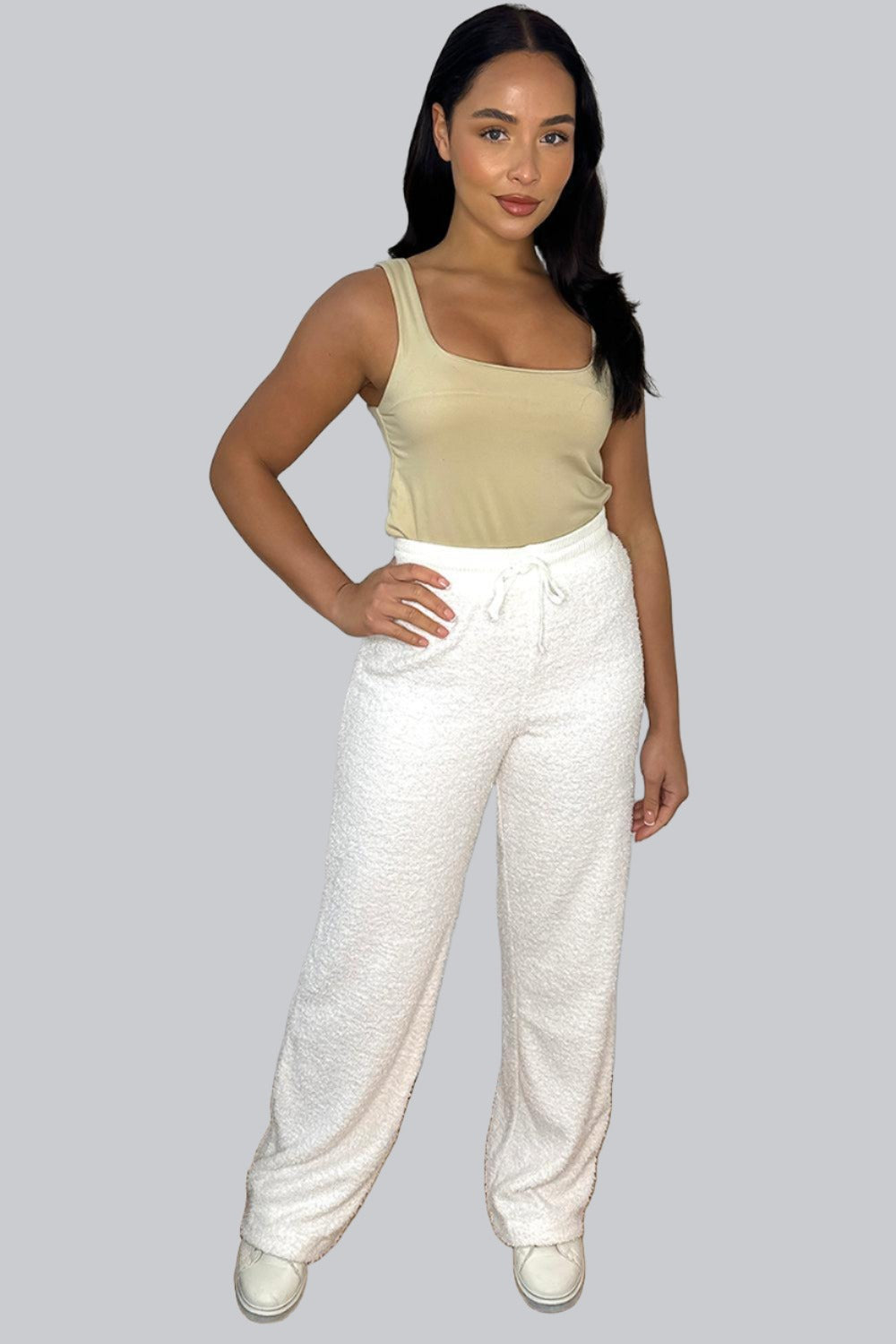 Off White Crepe Wide Leg Trousers-SinglePrice
