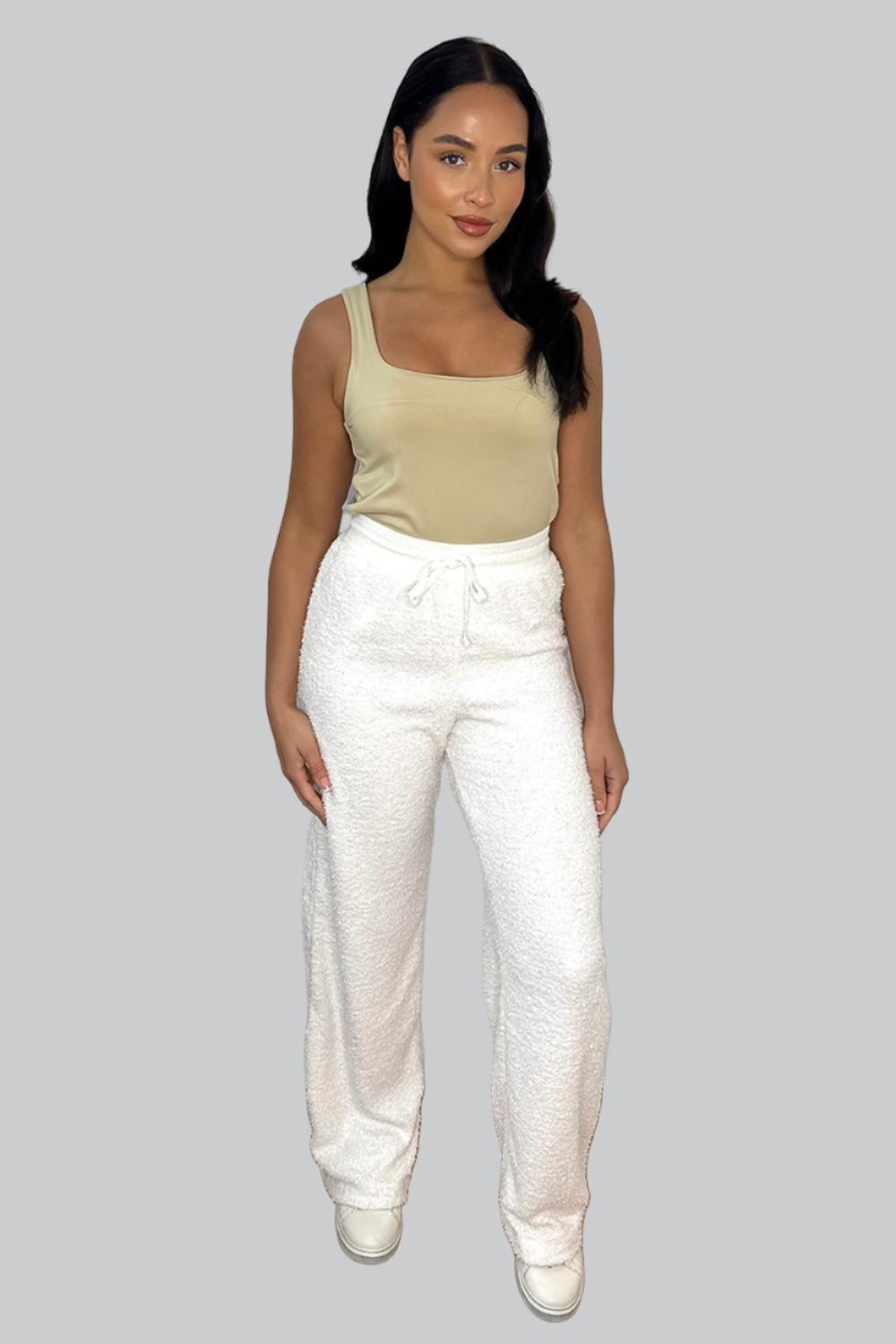 Off White Crepe Wide Leg Trousers-SinglePrice