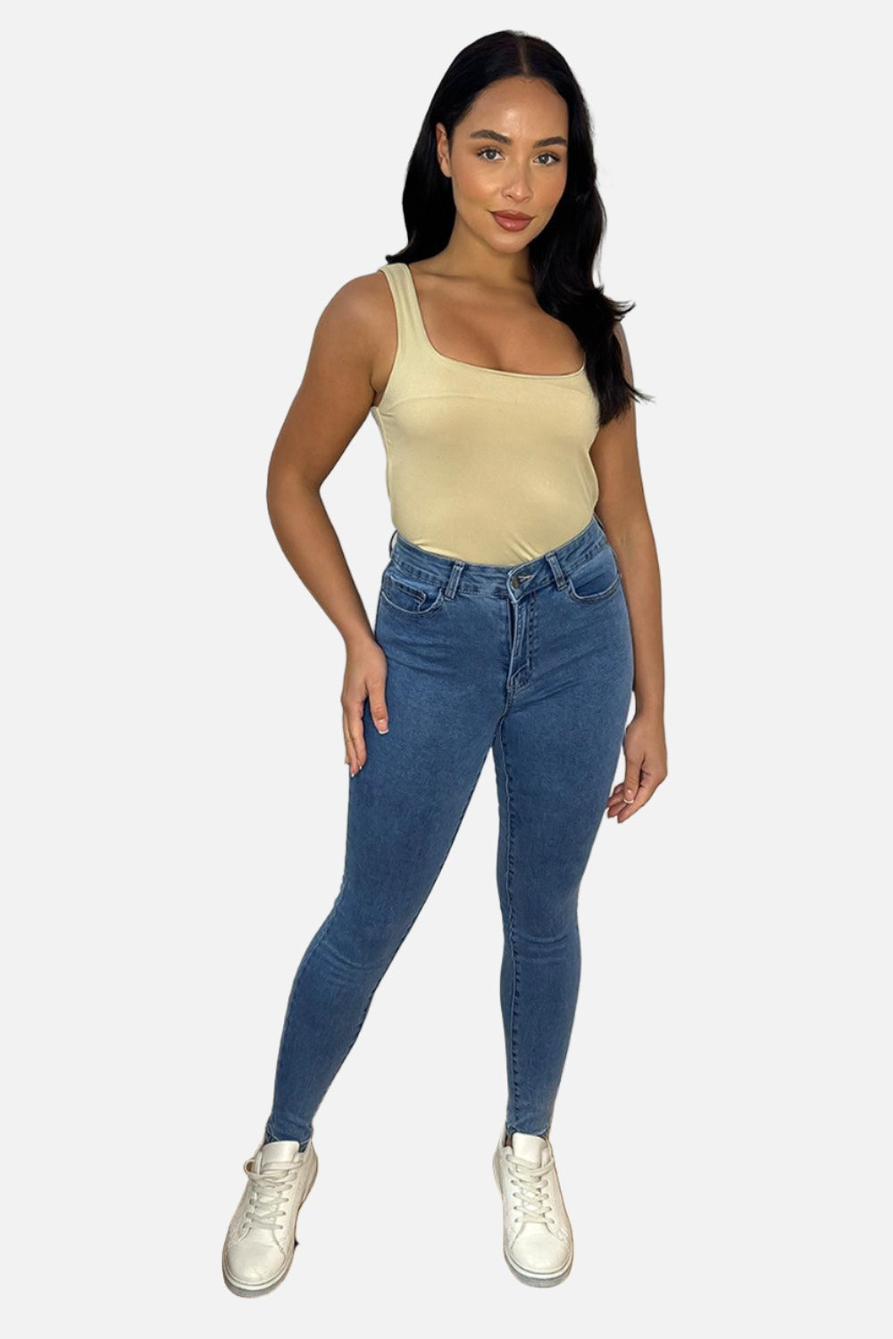 Yoke Waist To Back Skinny Jeans-SinglePrice