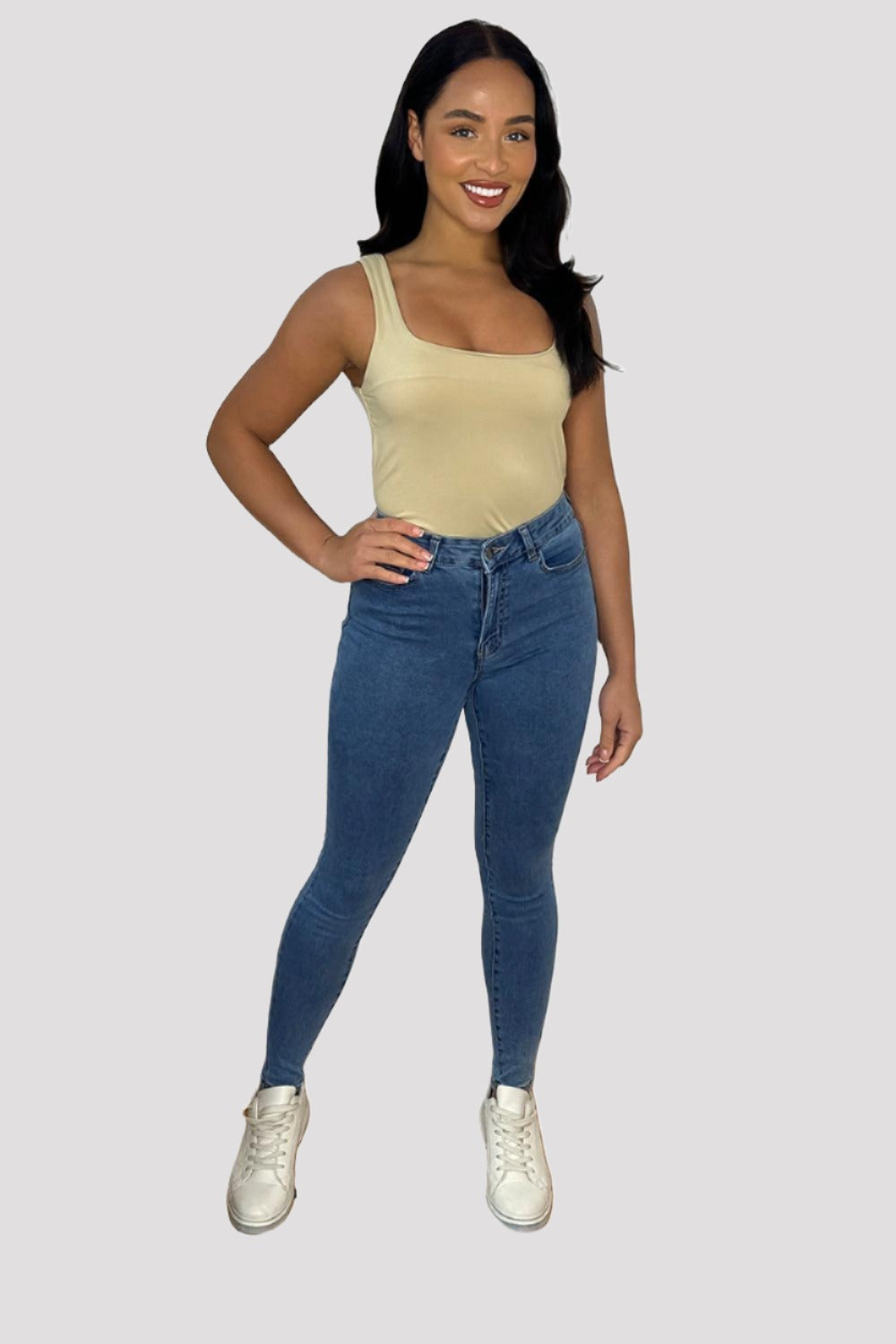 Yoke Waist To Back Skinny Jeans-SinglePrice